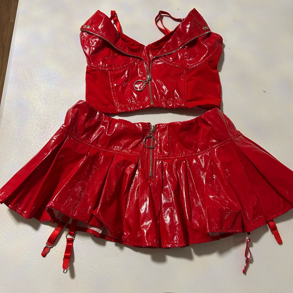 Red leather lingerie set